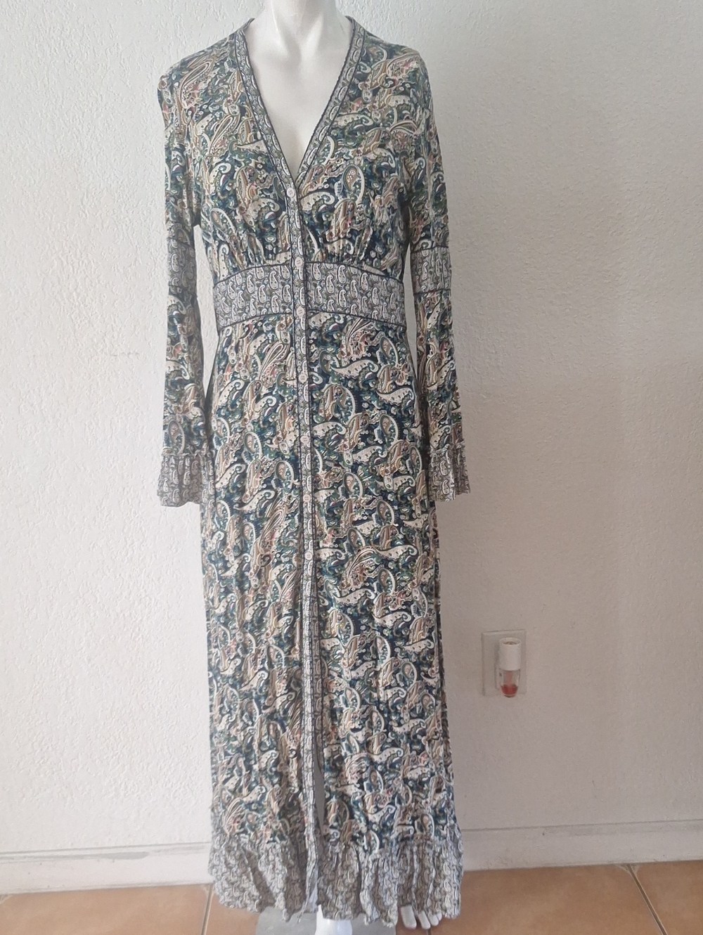 Gorgeous Boho Y2k Chelsea & Violet Green Floral Paisley MaxiDress Sz S100% Rayon